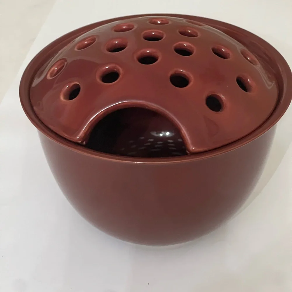 Brown Ceramic Flower Frog Bowl